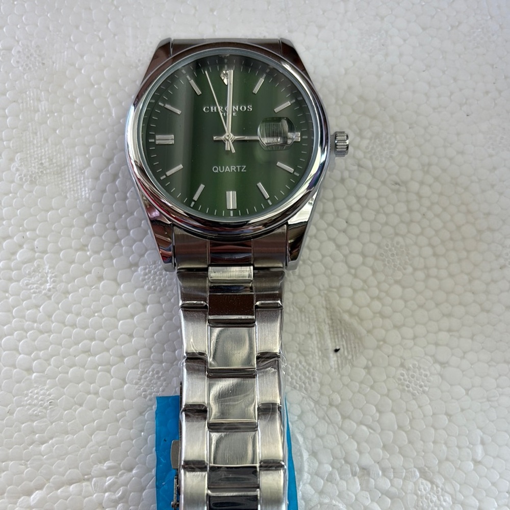 Silver and Green Men's Watch